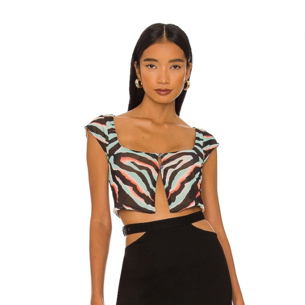 AFRM ❤️‍🔥 NYLAH CROP TOP IN TEAL ZEBRA  NWT SIZE SMALL